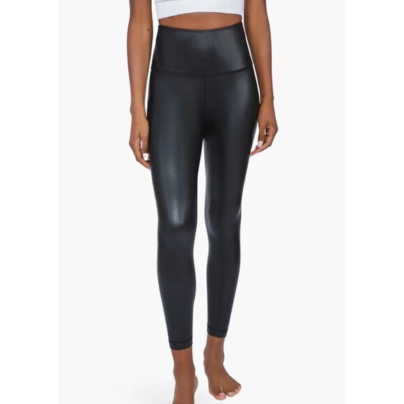 90 Degree By Reflex Black Faux Leather Leggings - Picture 1 of 8